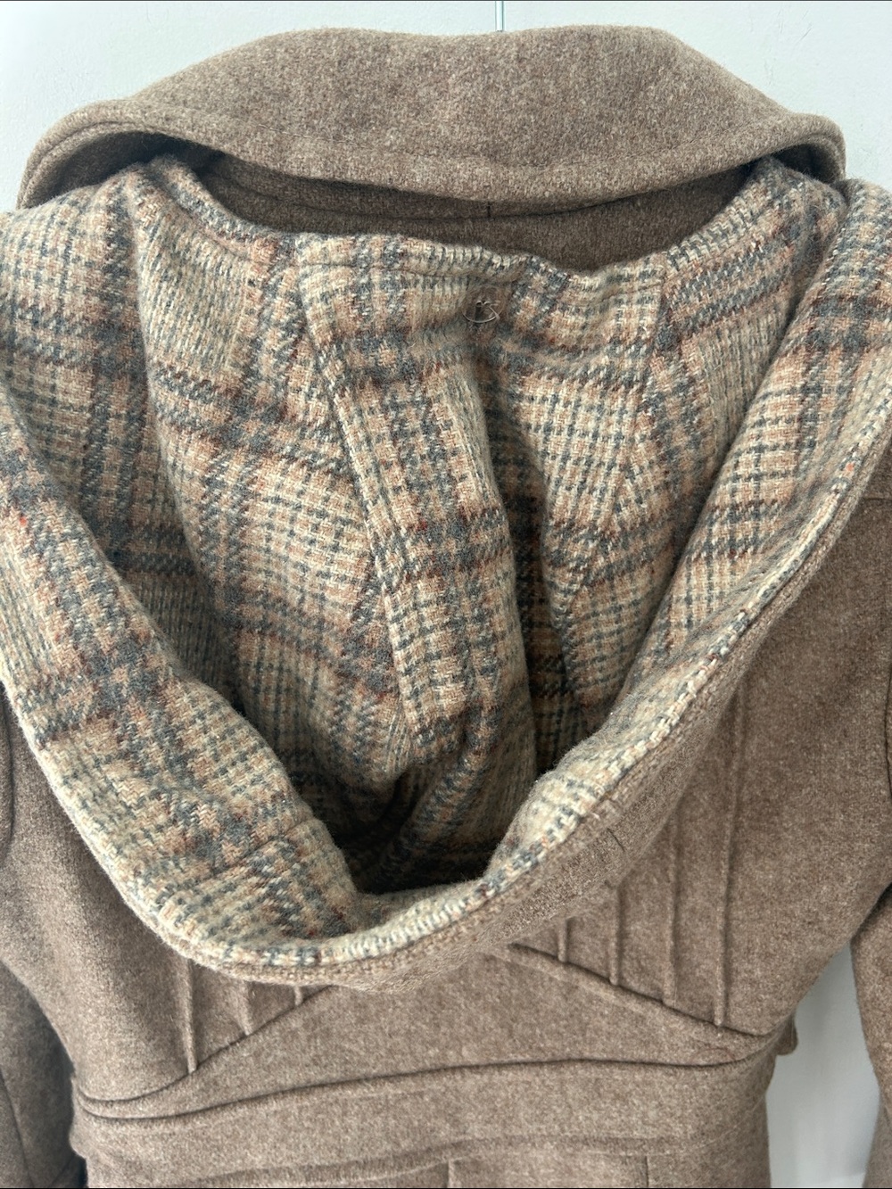 Vintage Wool Trench Coat Long Fit & Flare Belted Button Detail & Detachable Hood - Picture 7 of 16